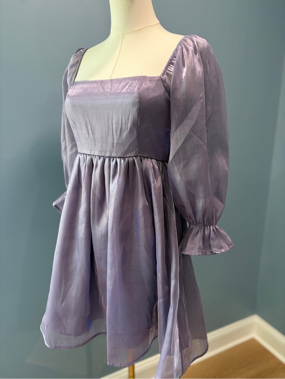THIRTY/THIRTY Lavender Shimmer Organza Babydoll Mini Dress Small Coquette